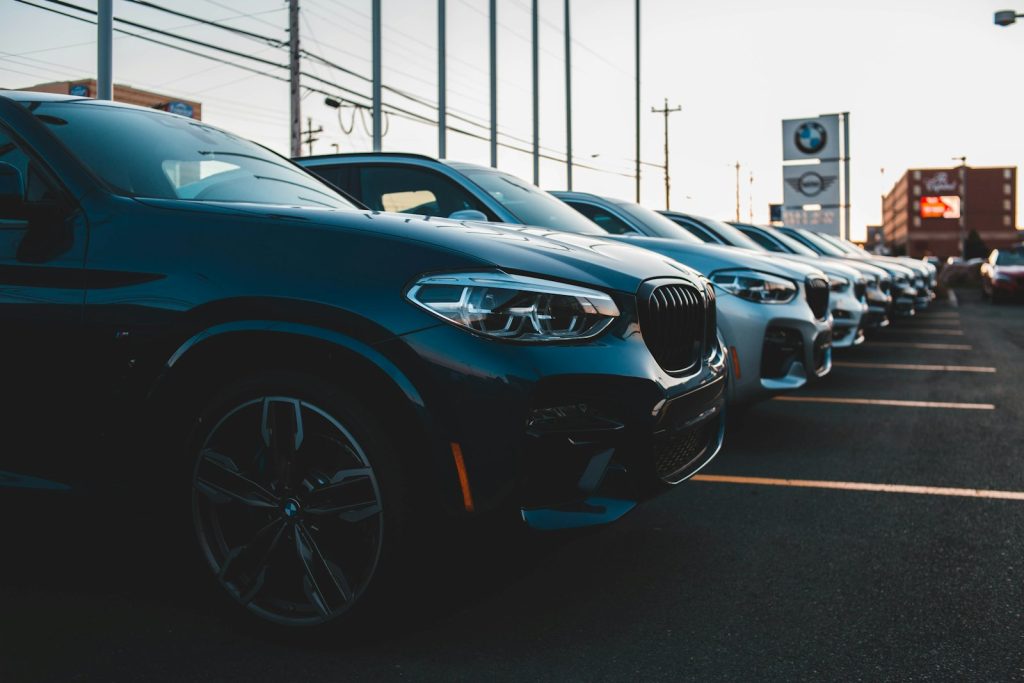 Rows of cars in a dealer lot